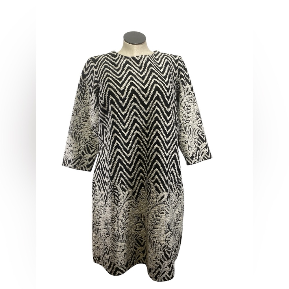 MSK NWT Black & Cream Chevron & Floral Print Knit shift Dress Plus Size 2X